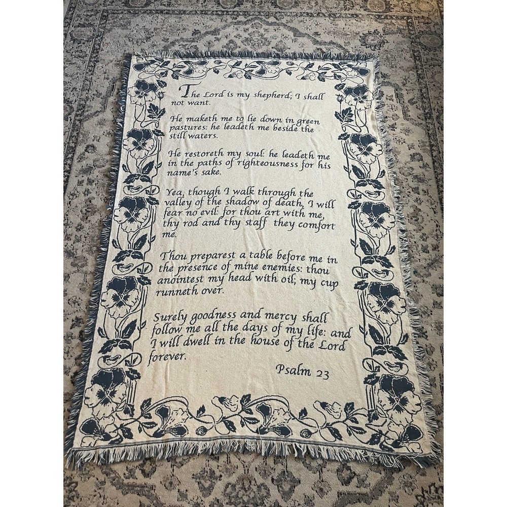 The Lord is My Shepherd 23rd Psalm Throw Blanket 46" x 67" Blue Cottage Tapestry